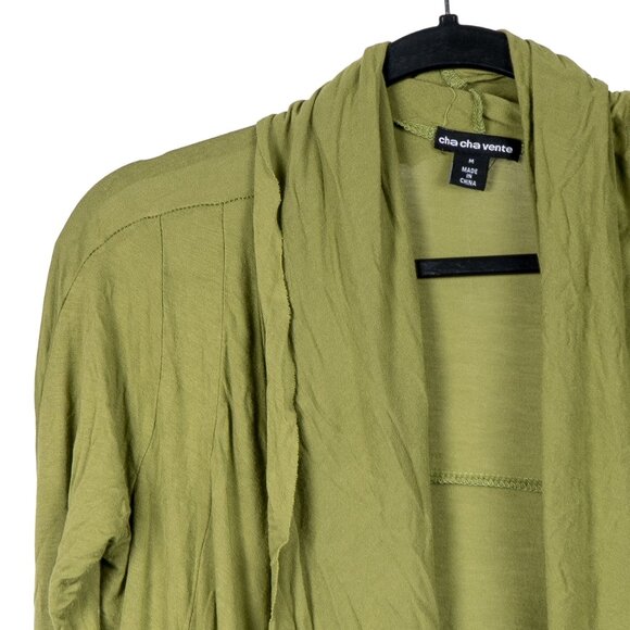 Cha Cha Vente Cardigan Sweater M Womens Green Waterfall Rayon Stretch Open - Picture 2 of 6